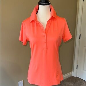 Under Armour Golf Shirt Coral Fitted Polo Short Sleeve Top Sporty Tennis Women's